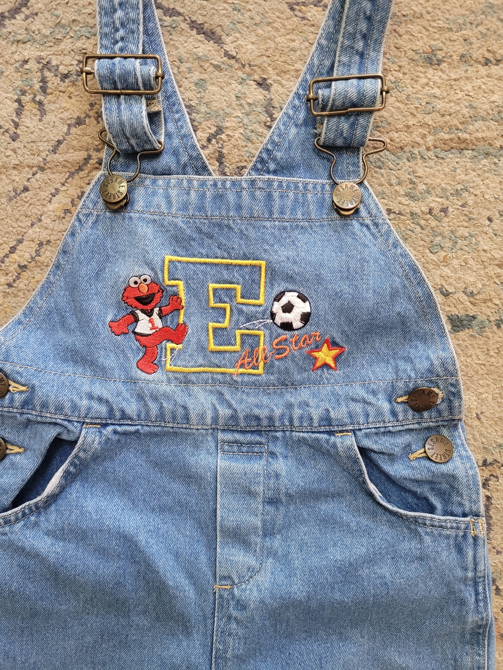 Vintage 3T Denim ELMO Overalls Sesame Street Soccer All Star Pants